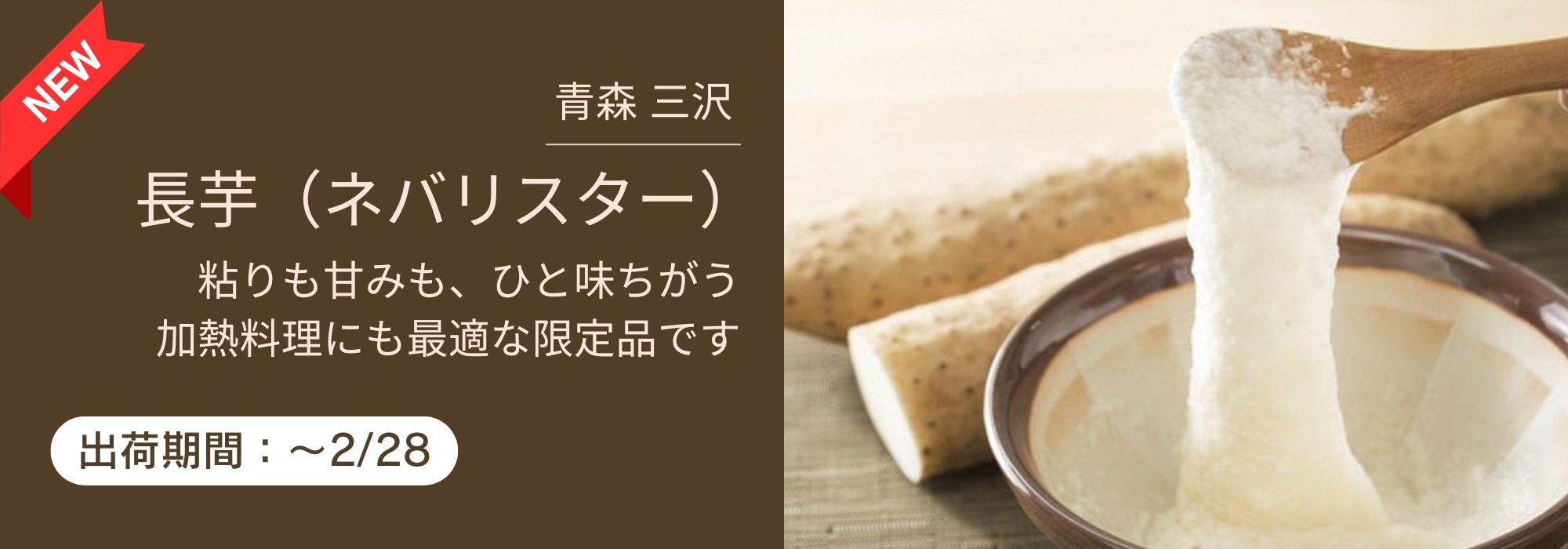 青森 三沢　長芋（ネバリスター）／長芋とやまと芋を掛け合わせた新品種、粘りと甘みが強く、加熱料理にも最適な限定品です。